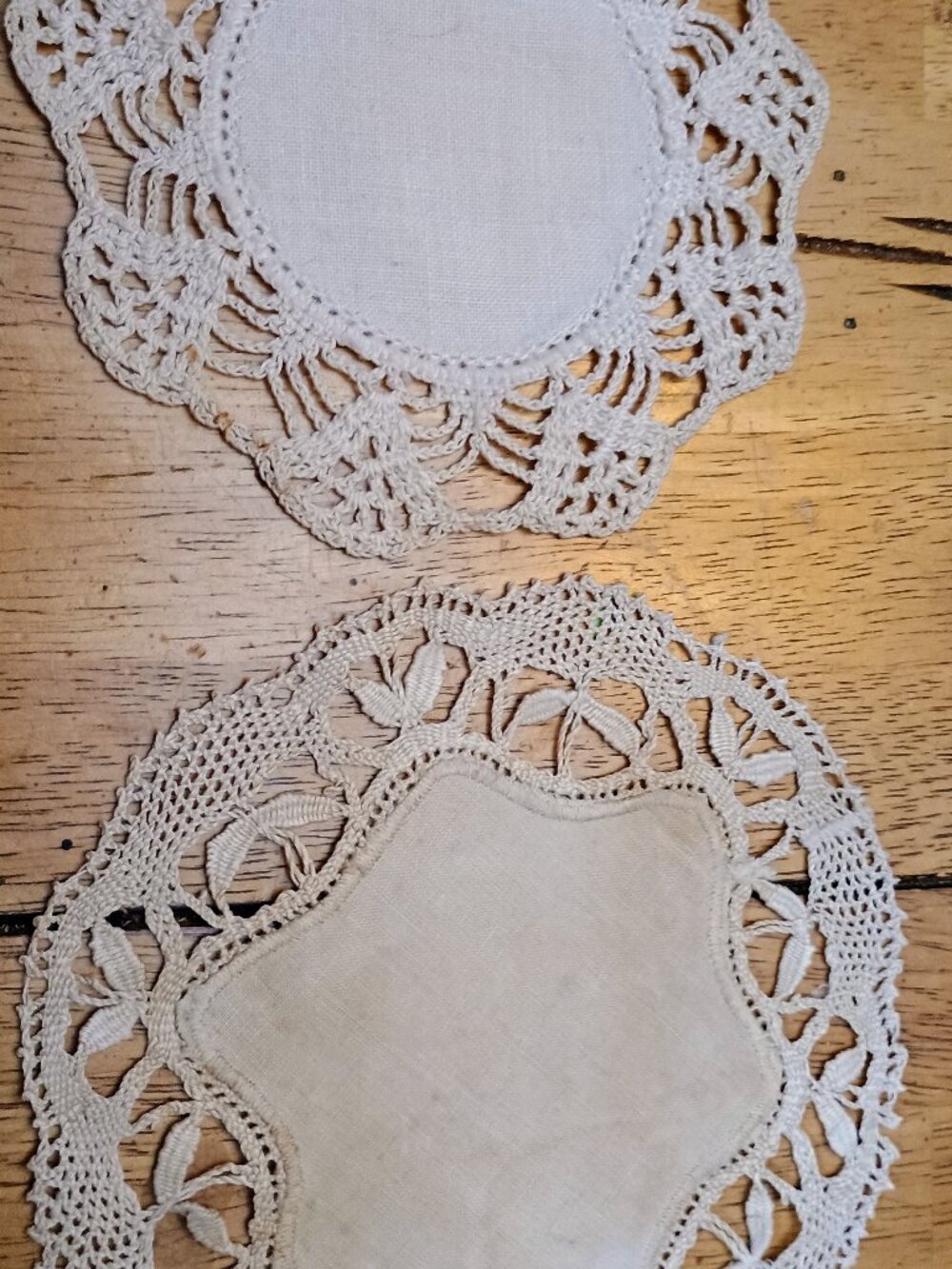 2 Vintage Round lace handmade table doilies